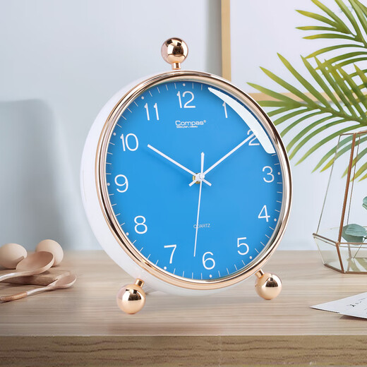 Kangbas simple table clock living room bedroom study desktop clock 2025 creative fashion table clock calendar quartz clock 3476Y calendar white and blue (29 cm)