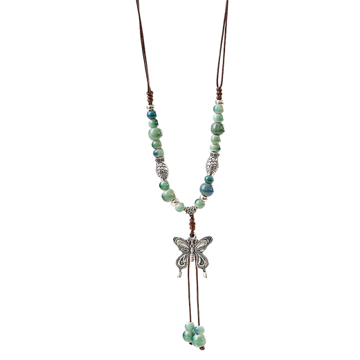 Bai Qixin New Chinese Style Necklace Butterfly Ethnic Style Ceramics Ancient Style Women's Hanfu Cheongsam Accessories Sweater Chain Pendant Literature and Art New Chinese Style Butterfly Necklace Imperial Concubine Zui