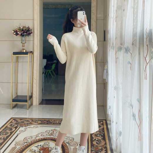 sustory Women's Clothing 2020 Autumn and Winter Korean Style Sweater Dress Women's Long Sweater Women's Pullover Knitted Dress SUDM088-1 Gray Splicing One Size