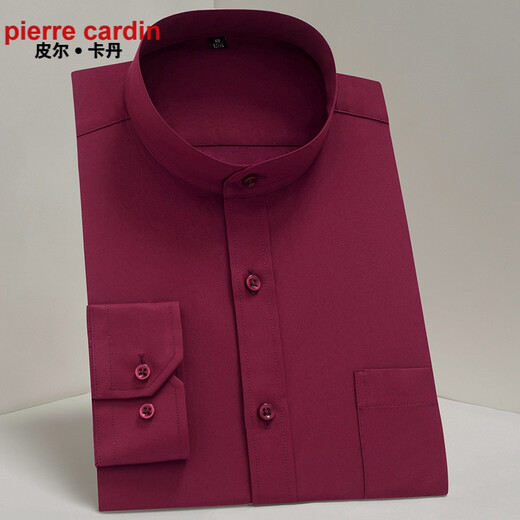 Pierre Cardin French high-end men's Chinese stand-up collar shirt men's long-sleeved black business formal wear free-iron Chinese style tunic suit men's round neck shirt lining white 859 39 125-140Jin Jin equals 0.5 kg