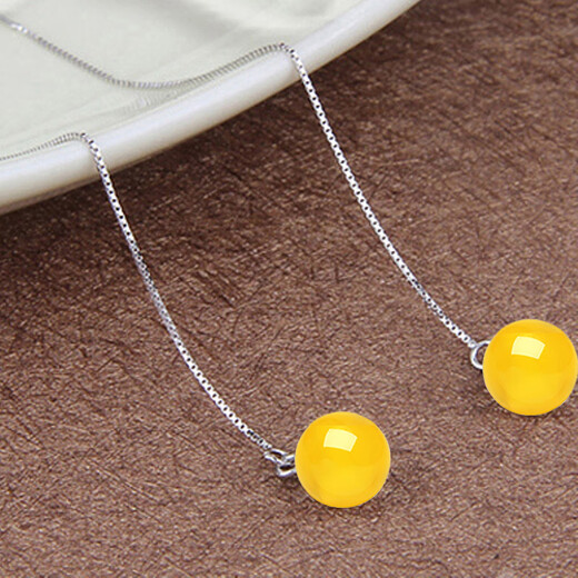 Nanzhu Family Drops of water form beads, amber earrings, 925 silver beeswax ear wire, exquisite earrings for mother and wife, 7.0-8.0mm beeswax