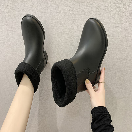 雨靴女时尚百搭雨鞋短筒防雨防滑水靴低帮成人外穿水鞋保暖防水鞋 绿色 36