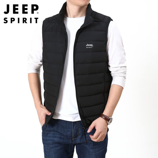 Jeep (JEEP) down vest men's youth winter loose casual vest white duck down vest men's waistcoat warm travel jacket black 3XL