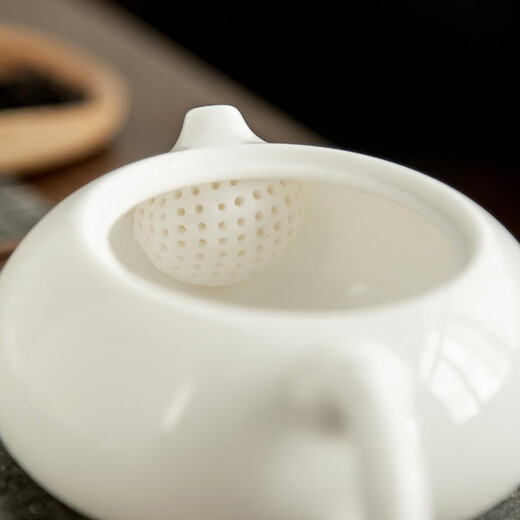 Gold inlaid jade Kung Fu tea set, mutton fat jade porcelain teapot, white porcelain ceramic tea cup, tea making set, gift box, Hibiscus Xishi tea set