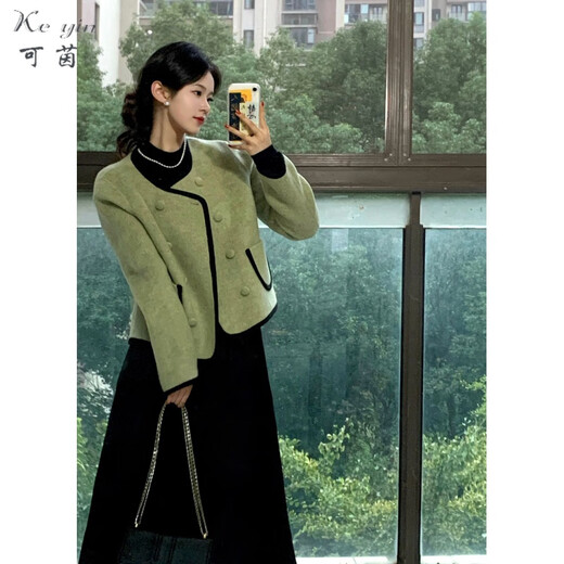 Keyin Xiaoxiangfeng dress suit for women 2025 spring and autumn new short double-sided woolen coat small skirt women's trendy coat + dress L