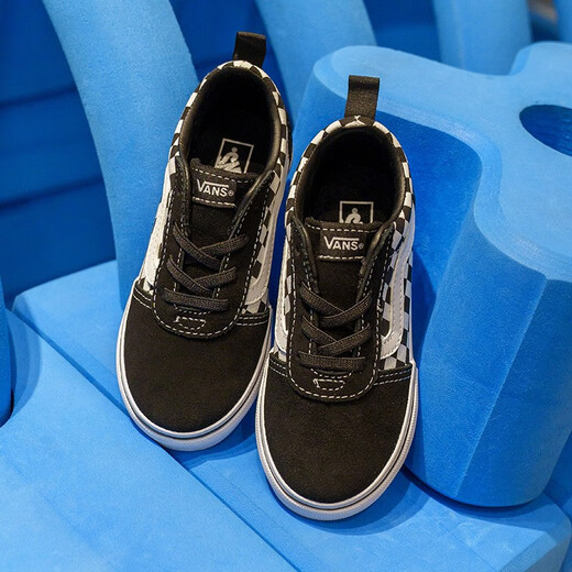 VANS Vans children's shoes official Ward Slip-On checkerboard stitching comfortable one-leg children's canvas shoes black and white checkerboard 26.5 measured inner length 17cm
