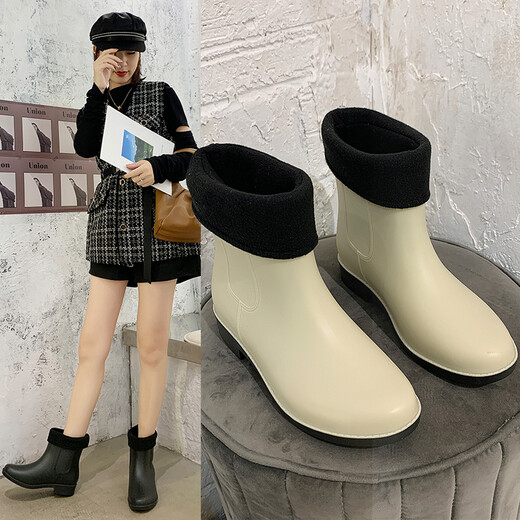 雨靴女时尚百搭雨鞋短筒防雨防滑水靴低帮成人外穿水鞋保暖防水鞋 绿色 36