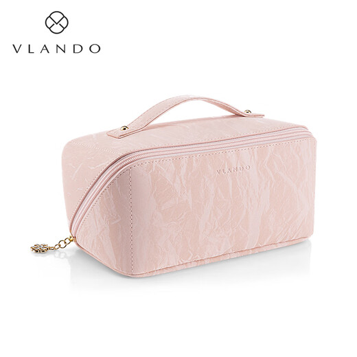VLANDO high-end national style velvet waterproof cosmetic bag women's portable large-capacity travel wash bag premium birthday gift sand pink free mesh bag
