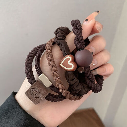 Songchuang Mengyu Chinese Valentine's Day Women's Hair Tie Simple High Ponytail Hair Rope Temperament Head Rope High Elasticity Durable Rubber Band 2024 New Hair Tie Fashionable Durable High Elasticity - Black + Brown 10 Pack