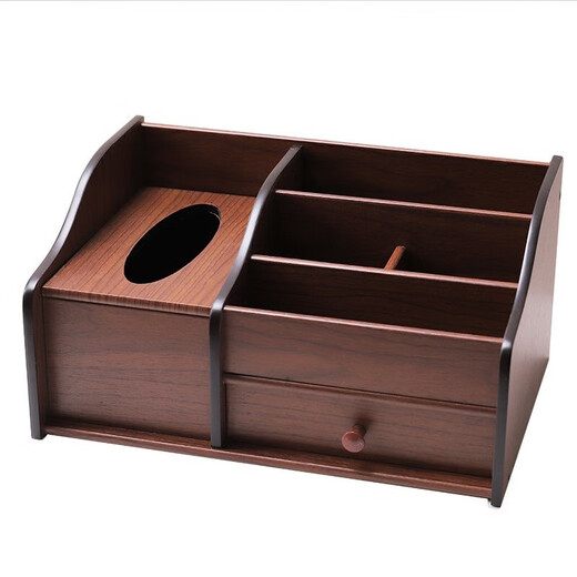 Bonboshi Wooden Tissue Box Living Room Coffee Table Remote Control Storage Box Creative Paper Box Home Multifunctional Desktop Office Multifunctional Tissue Box Walnut Color
