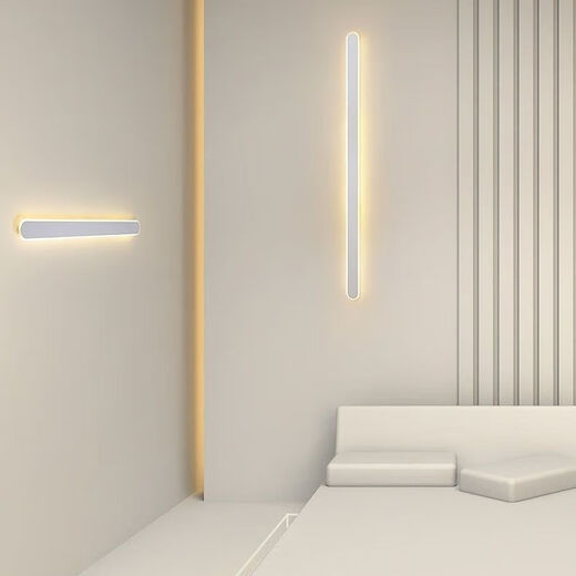 FENGLANQ light luxury minimalist one-word long wall lamp living room grille line TV background wall lamp simple bedroom bedside lamp black acrylic 60cm warm light