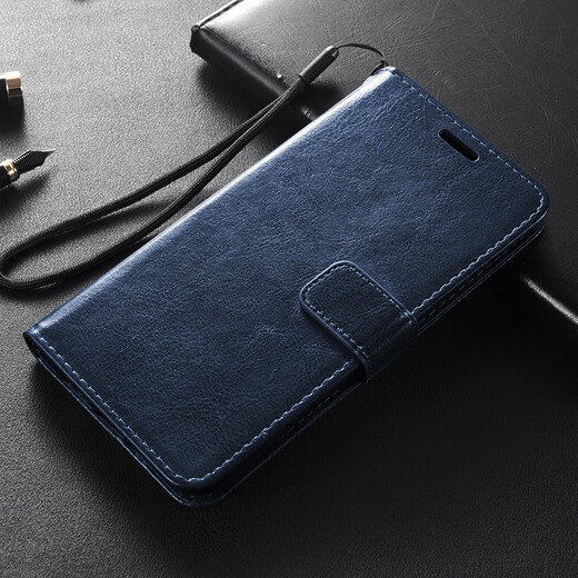 Ajun Keke Apple 12 mobile phone case clamshell leather case 6.1 inches iPhone 12 protective silicone case 12 all-inclusive anti-fall soft edge wallet card for men and women leather case sapphire blue Apple 12 + full screen tempered film + lanyard