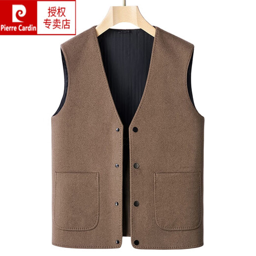 Pierre Cardin men's woolen vest double-sided woolen jacket autumn and winter sleeveless waistcoat casual top W2395 gray 180 suitable for 135-150Jin Jin equals 0.5 kg