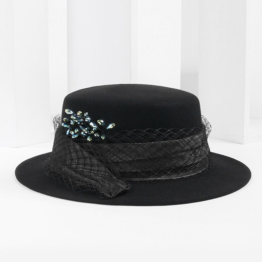 EE new winter style British retro versatile wool hat Winter Australian woolen casual hat for women Brown + black gauze (no decoration) M (56-58cm)