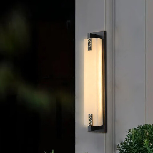 Tong Denghui new Chinese style all-copper outdoor waterproof wall lamp natural marble door on both sides of the courtyard villa garden lamp long wall lamp outdoor wall lamp copper color-Fu 100cm