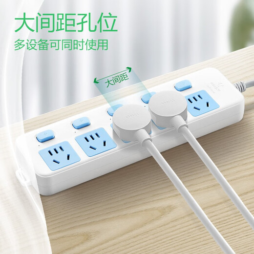 Bull (BULL) switch socket 5-position independent power supply sub-control new national standard long-line multi-functional multi-hole plug board/row plug terminal block household drag strip five-position sub-control GN316-1.8 meters