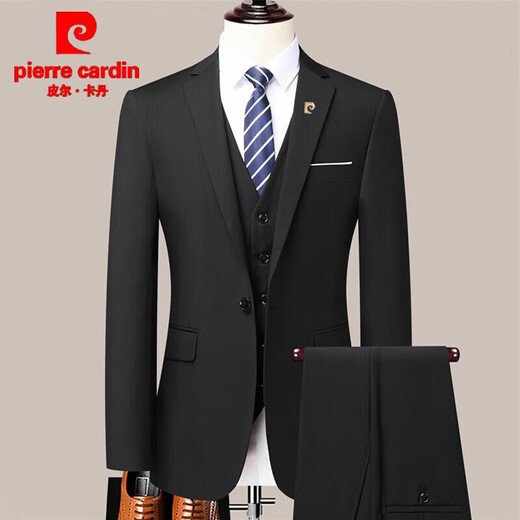 Pierre Cardin light luxury no-iron suit suit men's business formal suit two-piece suit professional groom groomsman suit knitted two-button navy blue (suit + trousers) 175 (130-140 Jin Jin equals 0.5 kg to wear)