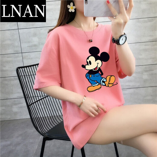 Lnan Women's Short Sleeve T-Shirt für Frauen Sommer 2022 Neues koreanisches Mickey-Druck Loose Student's Half Sleeve Top INS Trendy Red [T-Shirt] 3524 S [vorgeschlagen 80-100jin [Jin ist 0,5 kg]]