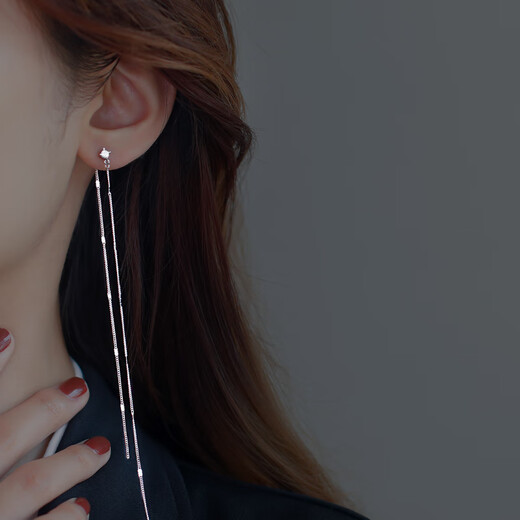 Yinao (yinao) 925 sterling silver ear wire women's summer style tassel fairy super long earrings female forest style super fairy niche design earrings long ear chain