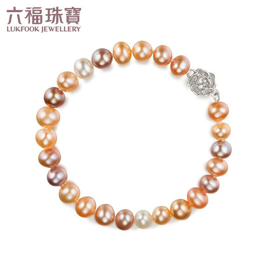 Lukfook Jewelry Freshwater Pearl Bracelet Ag925 Flower Shape Buckle Symphony Pearl Bracelet Birthday Gift for Women Total Weight Approximately 10.68 Grams