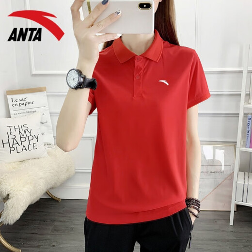 
Anta short-sleeved T-shirt for women 2022 summer new loose breathable lapel polo shirt running fitness light ice silk quick drying clothes outdoor half-sleeved T-shirt casual sportswear -4A14066 classic red XS/155