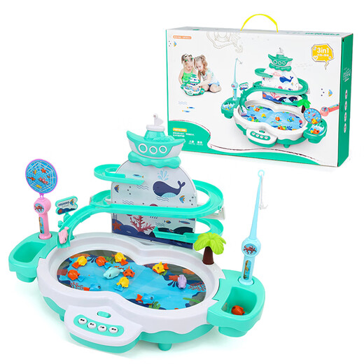 Short Cloud Magnetic Fish Dolphin Fishing Rod Fishing Toy Children's Electric Fish Hook Baby 2-3 Years Old Fishing Fish Playing Water Playing Fishing 10 Small Fish + 2 Sets of Fishing Rods