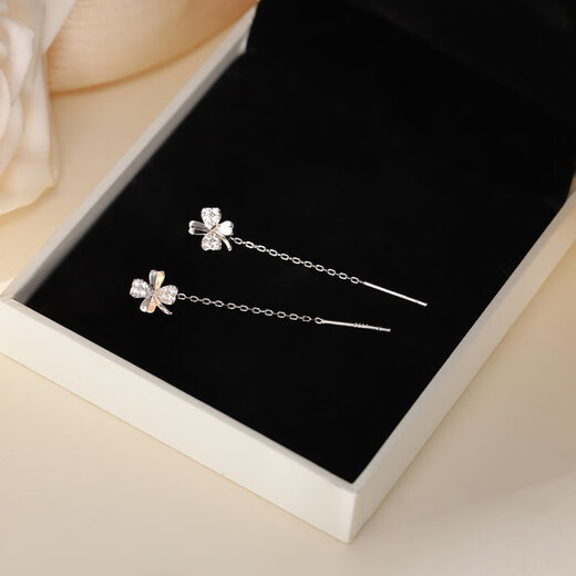 Xinshe pure s999 pure silver four-leaf clover earrings for women 2025 new trendy earrings, ear wires, earrings, ear piercing, not easy to be allergic, one pair + exquisite gift box