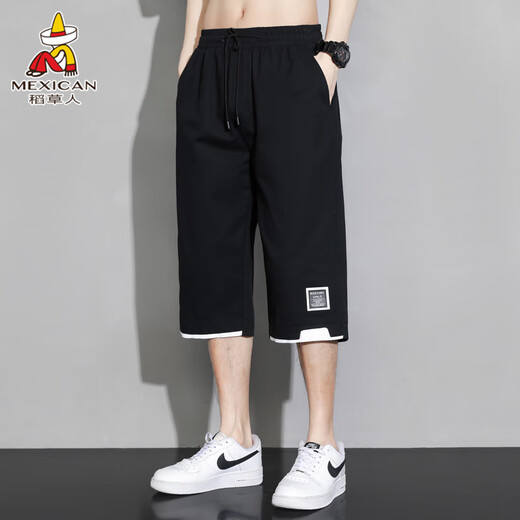 Scarecrow (MEXICAN) shorts men's casual loose versatile three-quarter pants men's straight loose sports beach pants black 31/XL