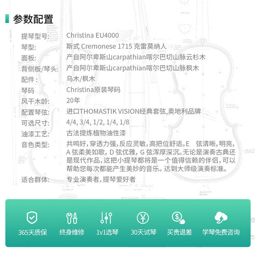 克莉丝蒂娜（Christina）欧洲原装进口小提琴EU4000B考级进阶演奏成人学生乐队乐团乐器 4/4身高155cm以上