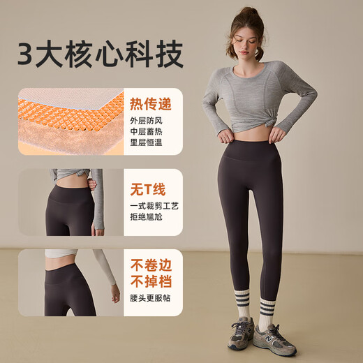 LULUUVTTOH autumn and winter plus velvet warm yoga pants for women's running sports small thin velvet fitness pants professional Pilates training tights graphite gray S