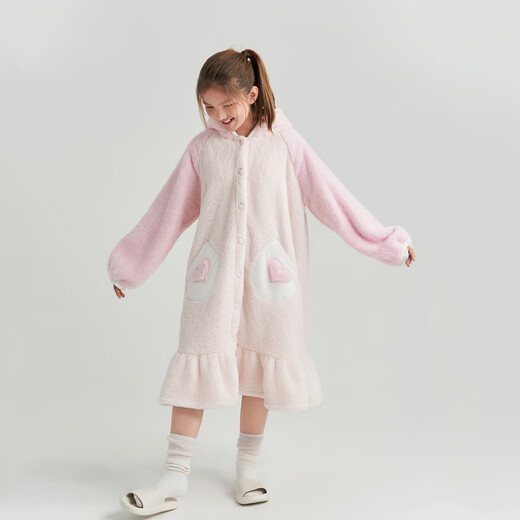 Adoring boy sweet and cute autumn and winter thickened home clothes pajamas girl fluffy bunny hooded pajamas fun bunny ears pink pink 170