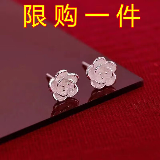 Chikuang Camellia Earrings 999 Sterling Silver Niche Light Luxury Earrings 2024 Temperament New Female Student Earrings Camellia Earrings Two Pack