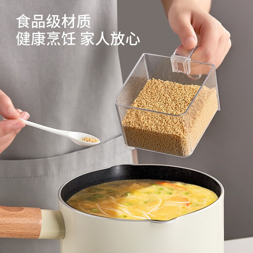 Yimeihui's new wall-mounted seasoning box, no punching, one-piece multi-grid kitchen sugar, salt, MSG bottles and cans, seasonings, dust-proof and moisture-proof, thickened version, light shirt green, seasoning spoon*3