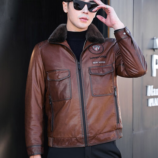 Hengyuanxiang Genuine Leather Down Jacket Men's Genuine Leather Jacket Slim Fit Korean Style Handsome Lapel Goat Leather Jacket Men's Autumn and Winter New Style Picture Color 2XL 180