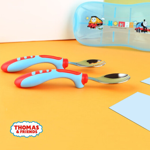 Thomas/Friends stainless steel fork and spoon baby learning to eat spoon short handle baby tableware training spoon fork complementary food spoon student tableware (including storage box)