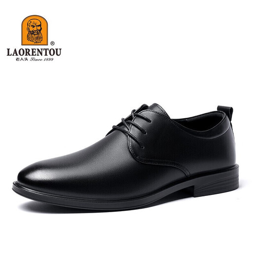LAORENTOU leather shoes for men, business casual shoes, spring and autumn breathable, wear-resistant, non-slip leather shoes for men, black 41