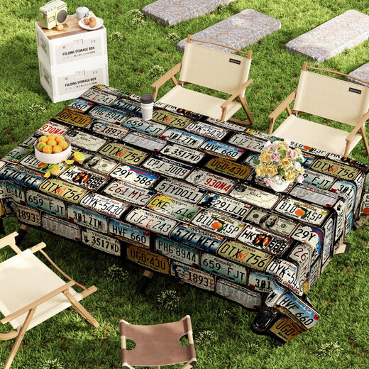 Jipindi Outdoor-Camping-Tischdecke, wasserdicht, ölbeständig und sonnenbeständig, PVC, Outdoor-Camping, Grill, Internet-Promi, Retro-Kreativ-Stall-Tischdecke, Retro-Nummernschild 12138. Verlangsamen Sie das Tempo in der Natur, 100 x 160 cm