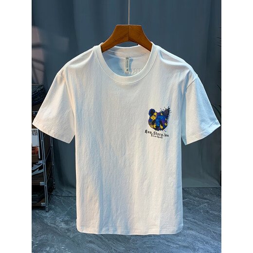 Qianji (Qianji) Herren Top 2024 Sommer Neues Kurzarm T-Shirt Herren Trendy Brand Chinese Style Print Design T-Shirt Round Neck Männerstil Weiß [JSW9905#] M für Gewicht 90-100jin [Jin gleich 0,5 kg] geeignet.