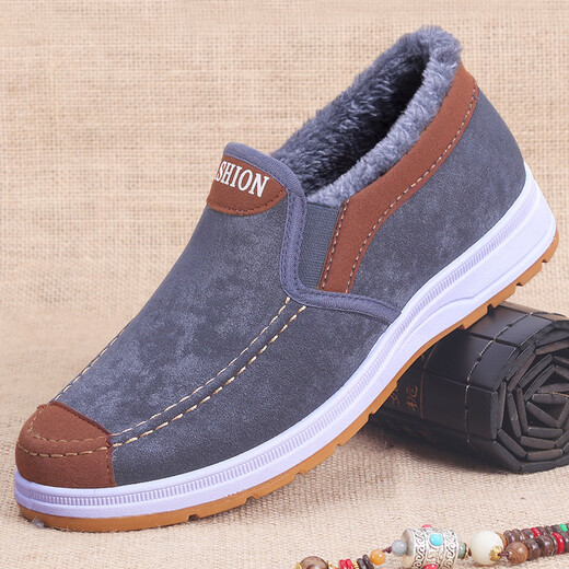 Cotton shoes men's winter high-top old Beijing cloth shoes plus velvet to keep warm winter shoes soft-soled work shoes thick-soled non-slip old people's shoes blue-cotton shoes 41