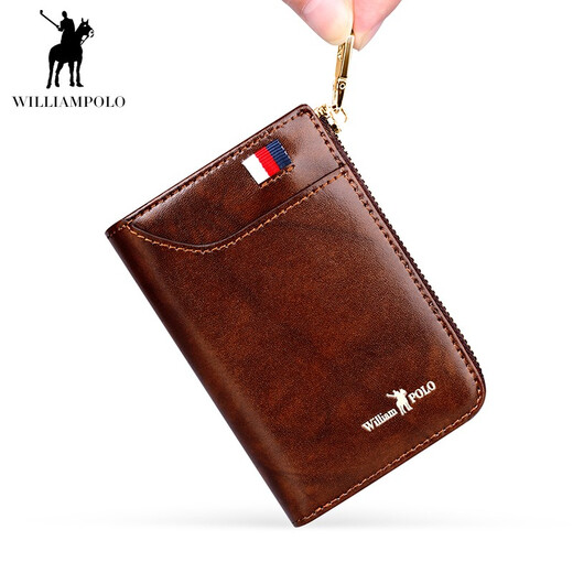 WILLIAMPOLOPOLO Herren-Kartenhalter, Herren-Geldbörse, lange Herren-Geldbörse, Echtleder-Geldbörse, Führerschein, Ahornblatt-Muster