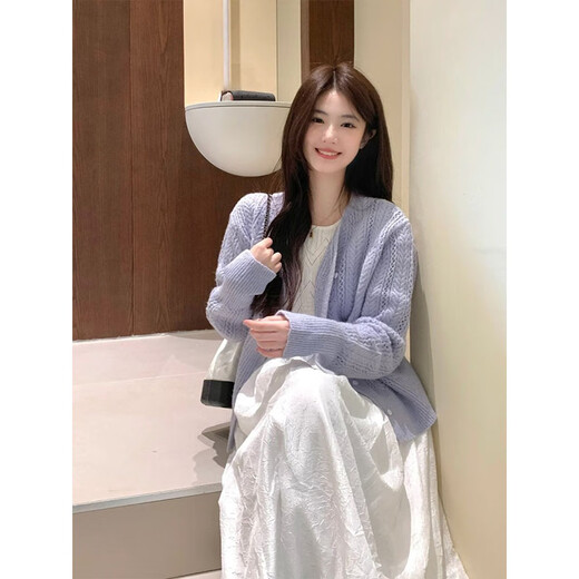 Xuefei Lanqi Autumn and Winter Dress Women's Wear Complete Set 2025 New First Love Pure Milky Sweet Suit White Skirt Purple Cardigan + Dress M Recommendation 95-110 Jin Jin equals 0.5 kg