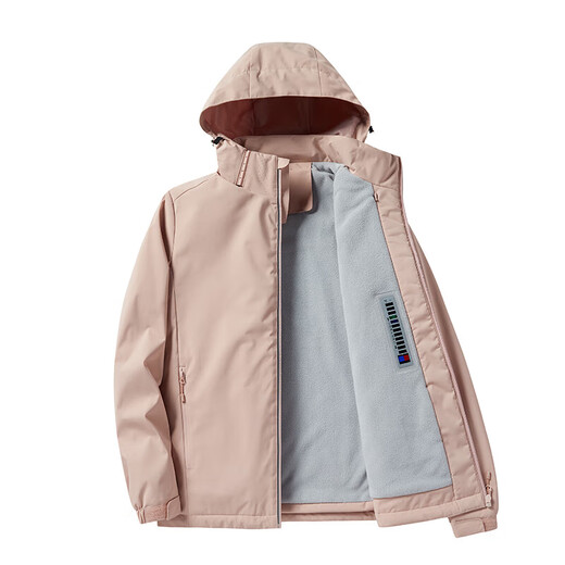 BRELRMON abrigo de terciopelo cortavientos para hombres y mujeres de una sola capa otoño e invierno a prueba de viento cálido suave caparazón ropa de trabajo chaqueta coreana al aire libre 9930S Ziyuan Rosa-Mujer Color sólido XL