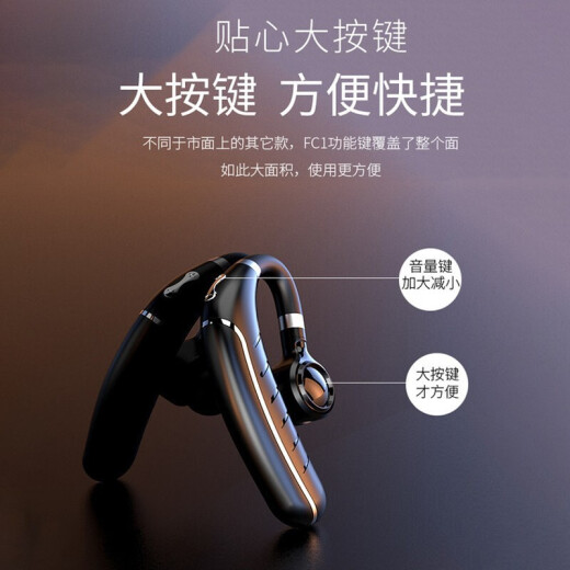 Lingfeng Wireless Bluetooth Headset Ear-hung Extra Long Standby Car Call Single Ear Noise Reduction Running Sports Waterproof Apple Oppo Huawei Honor Vivo Xiaomi Universal [Black] High Definition Sound Quality丨One for Two [One Year Only Replacement No Repair]