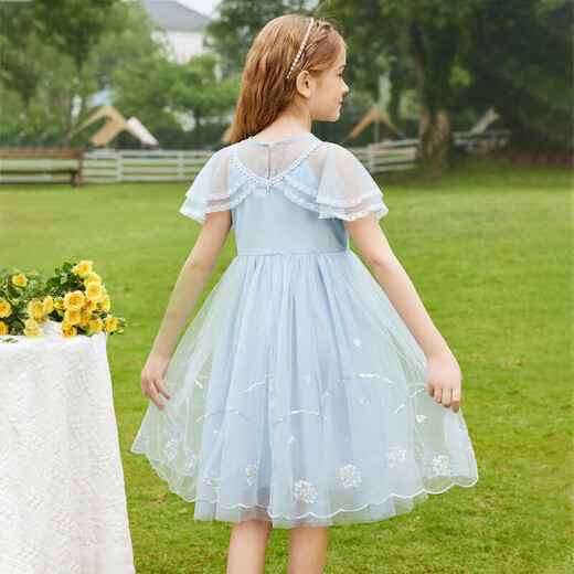 ASK JUNIOR Girls Dress Summer Thin Children's Skirt Classic Fashion Mesh Princess Dress Blue 120