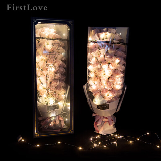 FirstLove 51 pink rose eternal soap flowers delivered in the same city for New Year, Valentine's Day, birthday gift for girlfriend, non-flowers