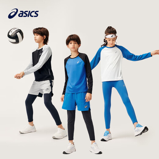 ASICS children's new style sports and leisure quick-drying and versatile knitted T-shirt for boys and girls 139 white/blue 170 cm
