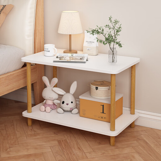 Boundary line bedside table storage bedroom small simple small table mini bedside cabinet storage rack storage bedside table side table double layer pastoral oak color 40*40cm