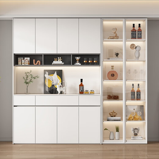 Oushitang customized solid wood sideboard high cabinet living room wall home restaurant storage cabinet multi-functional kitchen bowl cabinet wine cabinet A style one white 80*35*220 real wood