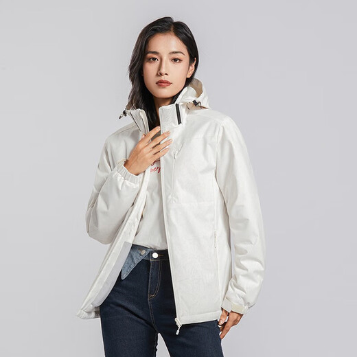 西域骆驼（VANCAMEL）加绒风衣外套男女韩版防风保暖单层软壳冲锋衣工装风夹克文艺上衣 9930S-2银杏白-女【迷彩】 3XL