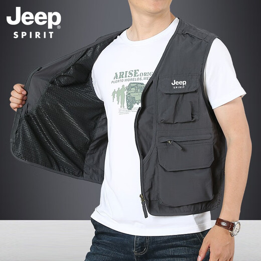 JEEP SPIRIT马甲男户外摄影导演记者钓鱼背心中年无袖上衣大码休闲多口袋大码 卡其 XL